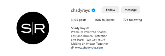 Popularité de la marque Shady Rays sur Instagram