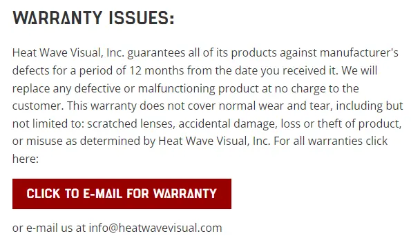 Garantie des lunettes Heat Wave